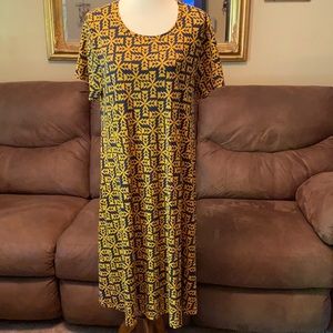 Lularoe Gold/Navy Dress Scoop Neck High Low  XL